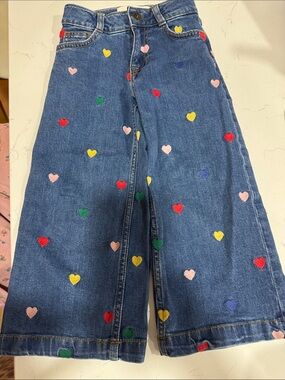 Mini BODEN Toddler 3-4y Embroidered Heart Wide-Leg Denim Jeans
